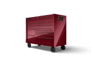 55" 10-Drawer Double-Bank Classic Series Three Extra Wide Drawer Roll Cab with Power Drawer and SpeeDrawer (Cranberry with Black Trim and Blackout Details)