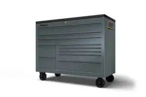 55" 10-Drawer Double-Bank Classic Series Three Extra Wide Drawer Roll Cab with Power Drawer and SpeeDrawer (Storm Gray with Black Trim and Blackout Details and Bed Liner Top)