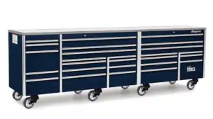 144" 26 Drawer Five Bank EPIQ™ Series Stainless Steel Top Roll Cab with PowerDrawer (Midnight Blue)
