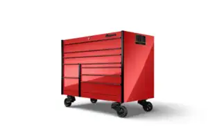 54" Nine-Drawer Double-Bank Masters Series Roll Cab with PowerDrawer and SpeeDrawer (Candy Apple Red with Black Trim and Blackout Details)