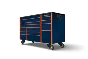 72" 14-Drawer Triple-Bank Masters Series Bed Liner Top Roll Cab with PowerDrawer and SpeeDrawer (Midnight Blue with Orange Valor Trim and Blackout Details)