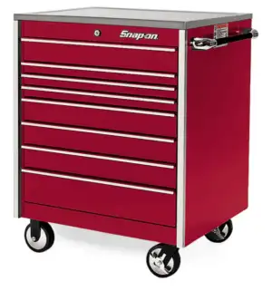 36" Eight-Drawer Single Bank Masters Series Stainless Steel Top Roll Cab (Candy Apple Red)