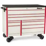 54" 10-Drawer Double-Bank Masters Series Bed Liner Top Roll Cab (White with Red Trim and Blackout Details)