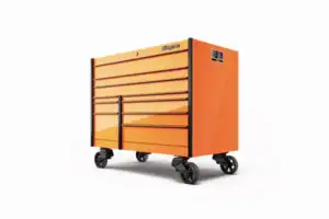 54" 10-Drawer Double-Bank Masters Series Bed Liner Top Roll Cab (Electric Orange with Black Trim and Blackout Details)