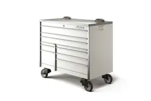 54" 10-Drawer Double-Bank Masters Series Stainless Steel PowerTop™ with LED Light Roll Cab (White)