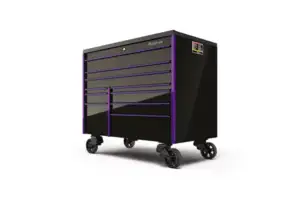 54" 10-Drawer Double-Bank Masters Series Bed Liner Top Roll Cab (Gloss Black w/Purple Trim)