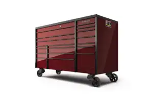 72" 18-Drawer Triple-Bank Masters Series Bed Liner Top Roll Cab (Cranberry with Black Trim and Blackout Details)