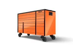 72" 18-Drawer Triple-Bank Masters Series Bed Liner LED PowerTop™ Roll Cab (Electric Orange with Black Trim and Blackout Details)