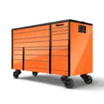 72" 18-Drawer Triple-Bank Masters Series Bed Liner LED PowerTop™ Roll Cab (Electric Orange with Black Trim and Blackout Details)