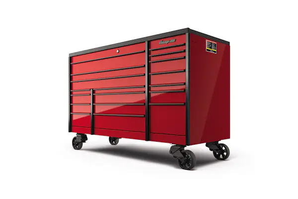 72" 18-Drawer Triple-Bank Masters Series Bed Liner Top Roll Cab (Candy Apple Red with Black Trim and Blackout Details)