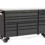 72" 18-Drawer Triple-Bank Masters Series Stainless Steel Top Roll Cab (Storm Gray w/Black Trim)
