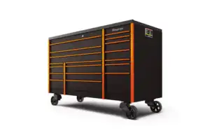 72" 18-Drawer Triple-Bank Masters Series Bed Liner Top Roll Cab (Flat Black with Orange Valor Trim and Blackout Details)