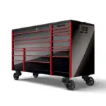 72" 18-Drawer Triple-Bank Masters Series Bed Liner LED PowerTop™ Roll Cab (Gloss Black with Brushed Red Trim Blackout Details)