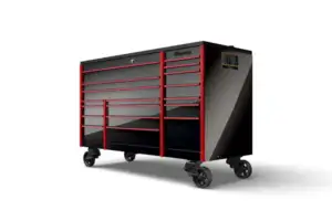 72" 18-Drawer Triple-Bank Masters Series Bed Liner LED PowerTop™ Roll Cab (Gloss Black with Brushed Red Trim Blackout Details)
