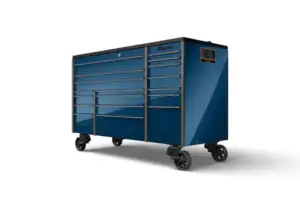 72" 18-Drawer Triple-Bank Masters Series Bed Liner LED PowerTop™ Roll Cab (Midnight Blue with Brushed Titanium Trim Blackout Details)